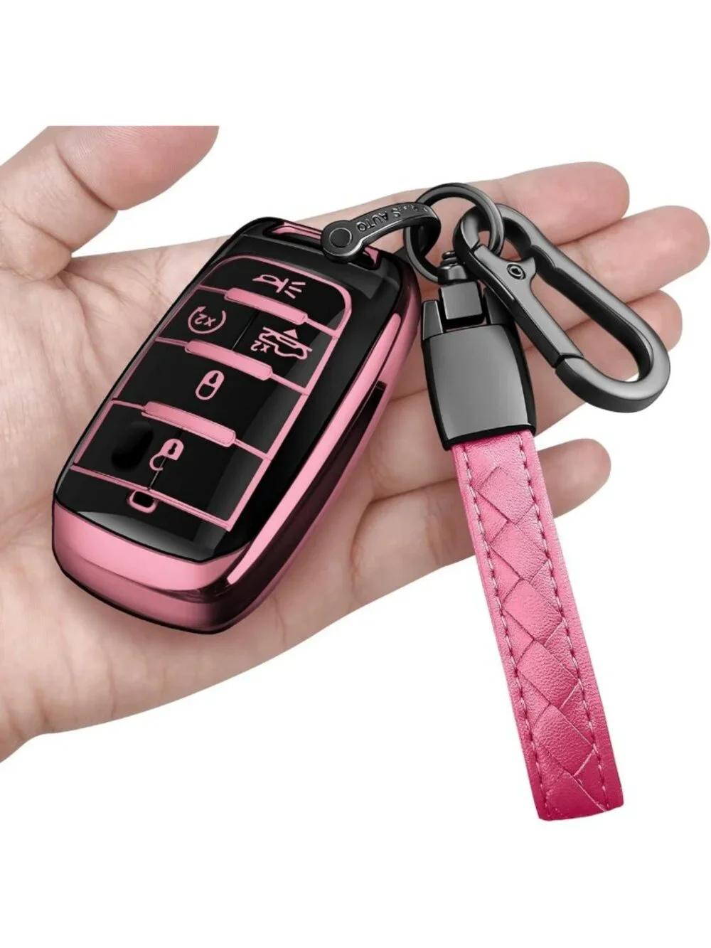 Soft Pink Key Fob Cover with Keychain - Full Protection for Dodge RAM 2019-2025